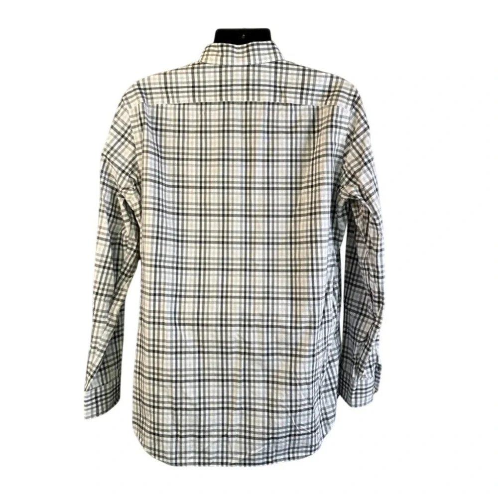 Banana Republic Camden Fit Plaid Non-Iron Cotton Shirt Mens Lg Grey Black White